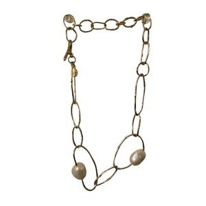 Velatti Gold Plated Chain Necklace with Baroque Pearl Accents